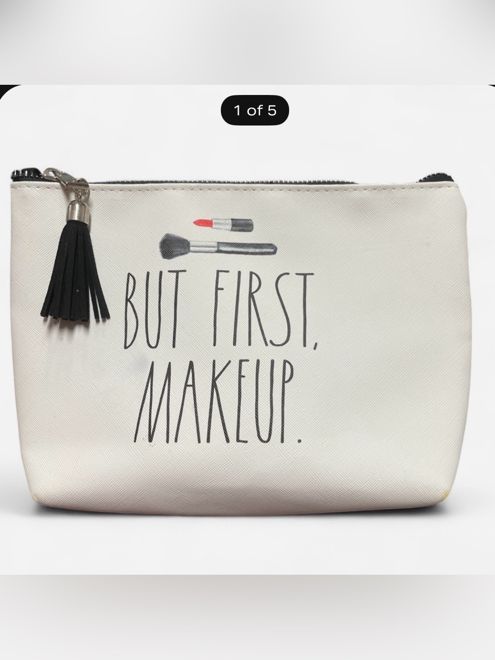 Rae Dunn White Cosmetic Pouch with Lipstick Graphic